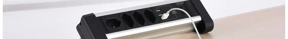 Prise multiple de table 4×T13/3×USB-A 2m T12 noir 