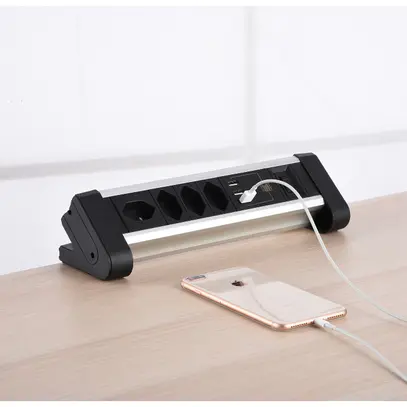 Prise multiple de table 4×T13/3×USB-A 2m T12 noir 