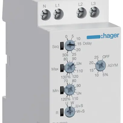 Relè di monitoraggio rete AMD Hager EUM200, 1LN/3LN 2C (5A/250V) 2UM 