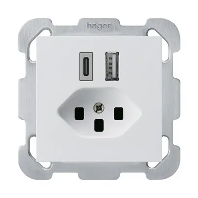 Prise de charge USB ENC kallysto 18W PD 1×type A 1×type C T23 plaque fix. blanc 