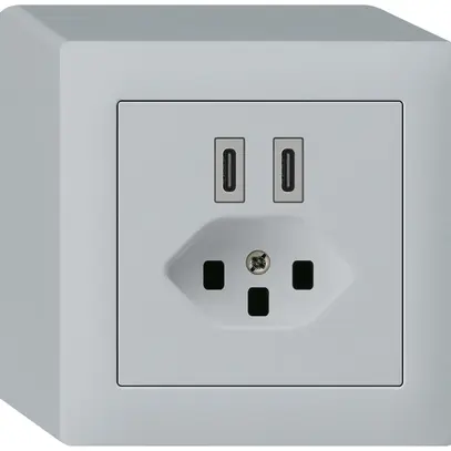 Presa di carica USB AP Hager kallysto C-C 20W+T23 5V 86×86mm grigio 