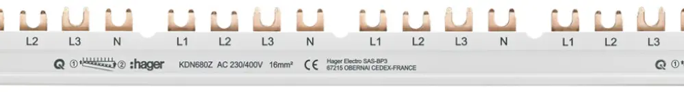 Phasenschiene Hager 4P 3L Gabel 16mm² 80A 1035×12mm weiss 