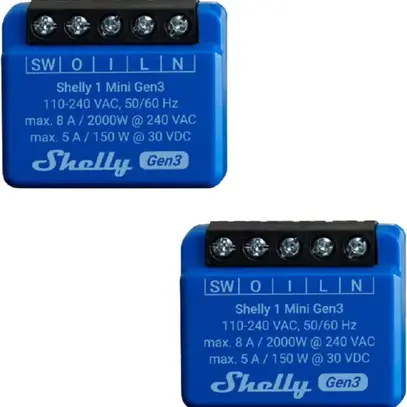 Shelly 1 Mini Gen3 WiFi-Switch, 2 Stück WLAN Schaltaktor, 8 A, Bluetooth 