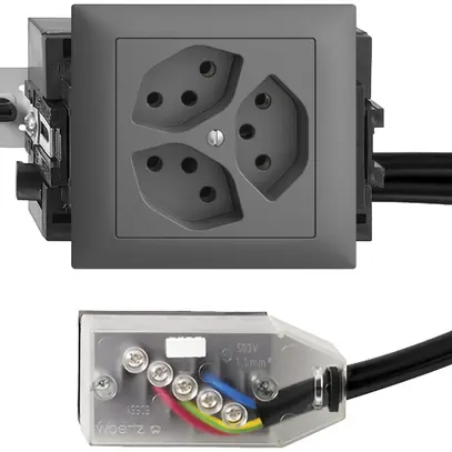 Presa INS EDIZIOdue 3×T13 L1 grigio scuro, 49…69mm per cavo Technofil 