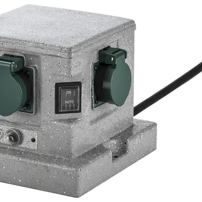 Gartensteckdose 4×T13, 2×Schalter Dämmerungssensor IP55 Steinoptik 