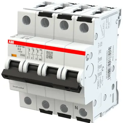Disgiuntore ABB MCB S300P 3P+N 415V tipo D 6A Icn 25kA Icu 100kA 4UM 