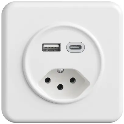 UP-Steckdose USB Typ A+C + Typ 13 Feller STANDARDdue QMI 230V 3000mA weiss 