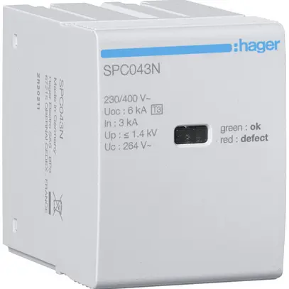 Modulo ad innesto Hager SPC T3 3P+N 230V Uc 264V In 3kA Uoc 6kV Up 1.4kV 