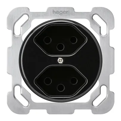 Inserto per presa INC basico 2×tipo 13 con placca di fissaggio nero 