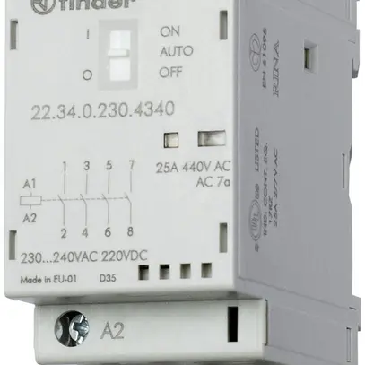 Contacteur AMD Finder 22.32, 24VUC, 2F+2O 25A/440VAC AgSnO2, LED+interrupteur 