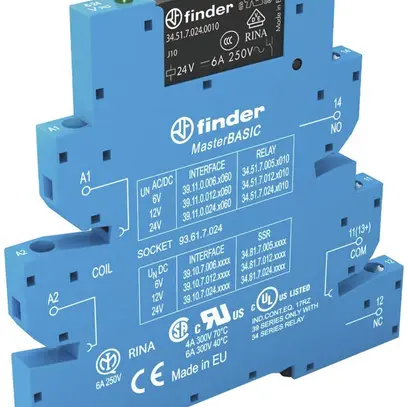 Relais couplage AMD Finder 39 MasterBASIC, 1C 6A/12VUC AgNi bornes à vis 