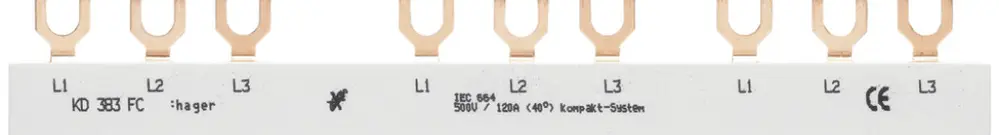 Phasenschiene Hager 3P 3L Gabel 10mm² 63A 82.5×11mm weiss 