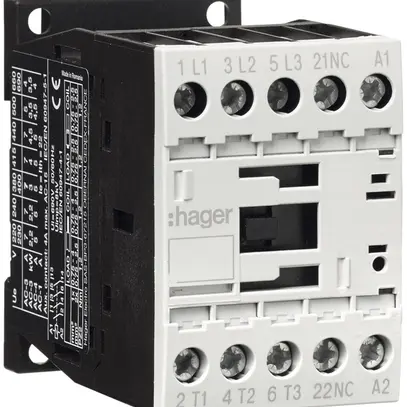 Contacteur de puissance Hager 3P+1 ouvreur 12A à AC-3 tension de bobine 230VAC 
