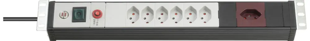 Prise multiple 19" Premium-Line 6×T13+1×T13 90° 3m noir/gris clair 