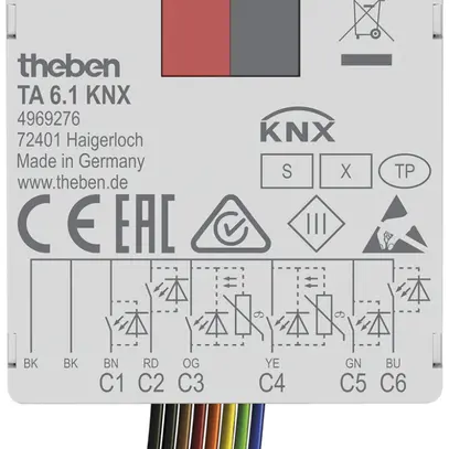 Modulo ingresso/uscita KNX INS Theben TA 6.1 6-canale 5VUC 38×37.3×12.4mm 