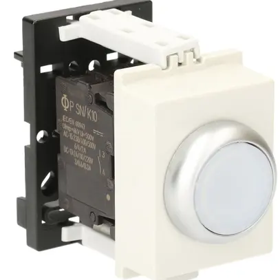 Poussoir lumineux AMD K&N, 230VAC, 1F/1O 6A, 2UM, calotte blanc 
