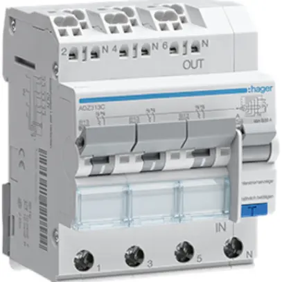 Disgiuntore differenziale Hager RCBO QC 3P+N 400V car.B 13A 0.03A tipo A 6kA 4UM 