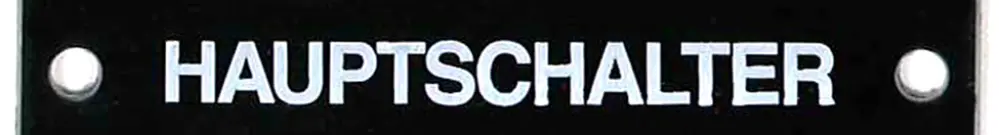 Warnschild Zelluloid 60×20mm schwarz/weiss 
