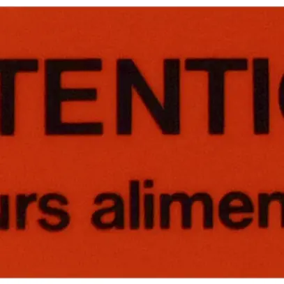 Plaque autocollante 80×30mm rouge Attention plusieurs alimentations 