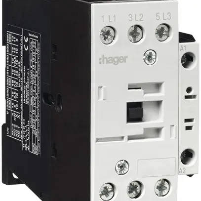 Contacteur de puissance Hager 3P+1 fermeur 18A à AC-3 tension de bobine 24VDC 