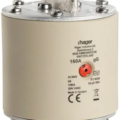 Fusibile HPC Hager SEV G6 500VAC 160A gG/gL segnalatore centrale inossidabile 