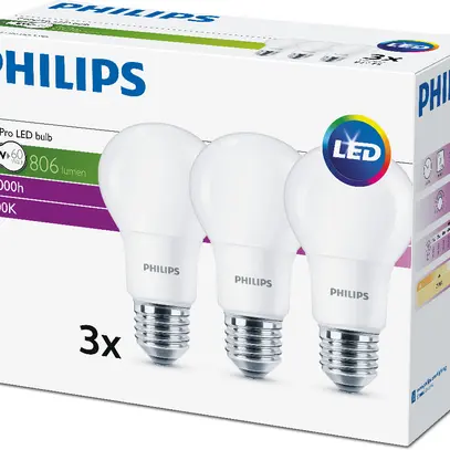 LED-Lampe CorePro Bulb E27 A60 8…60W 230V 827 806lm, opal, 3 Stück 