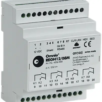 Atuattore di termostato AMD Omnio REGH12/08M 8 canali 12VDC 8Ch 230VAC 6A, 4UM 