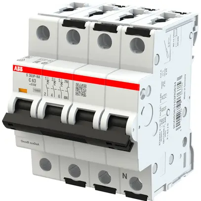Disjoncteur ABB MCB S300P 3P+N 415V type C 63A Icn 15kA Icu 15kA 4UM 