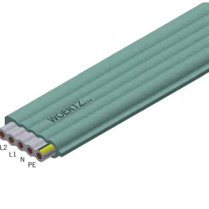 Câble plat Woertz Power 5×2.5mm² sans halogène vert B2ca Une longueur