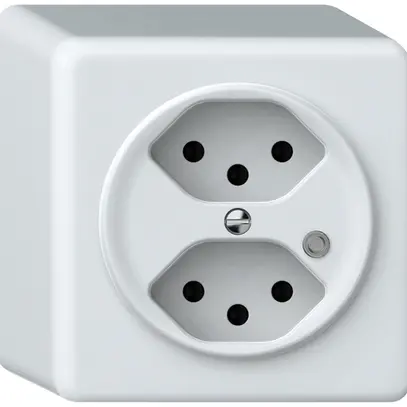 Presa AP origin 2×tipo 13 lum.verde 10A 230V 88×88×54mm bianco 
