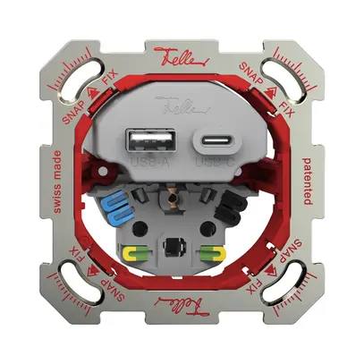 Prise de charge USB ENC Feller SNAPFIX® USB A+C/T13 3A 230VAC 