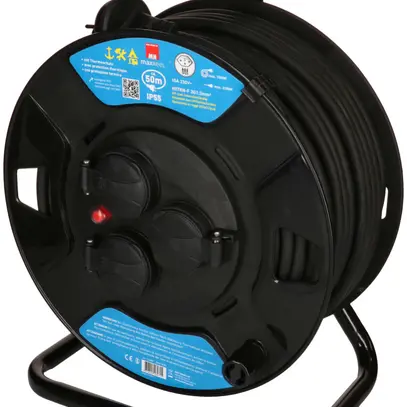 Avvolgicavo MAX HAURI materia sintetica 230V 10A 3×T13 50m 3×1.5mm² IP55 nero 