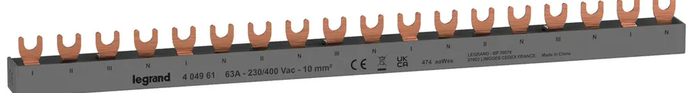 Pettine di raccordo HX³standard 4P 3Ph forca 10mm² 63A 317mm grigio 