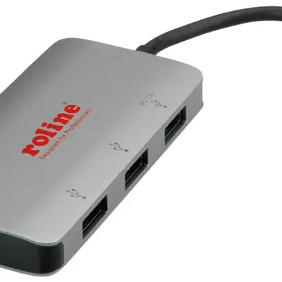USB Hub ROLINE, USB-C → 3×USB-A (USB 3.2 Gen1), 1×USB-C PD, 5Gbit/s, alluminio 