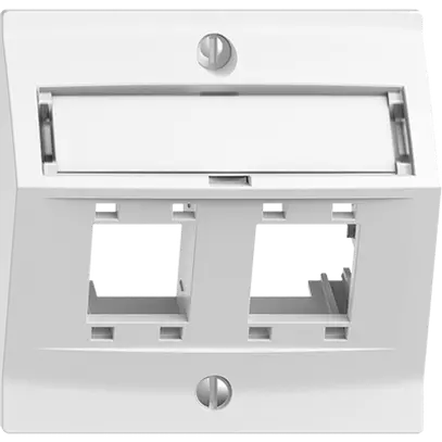 Kit montaggio EDIZIOdue, con cappa di uscita obliqua, per 2×RJ45, bianco 