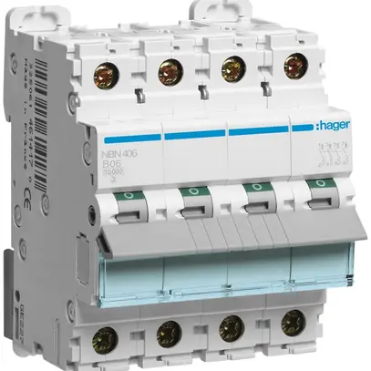 Disgiuntore Hager MCB 4P 415V tipo B 6A Icn 10kA Icu 15 kA 4UM 