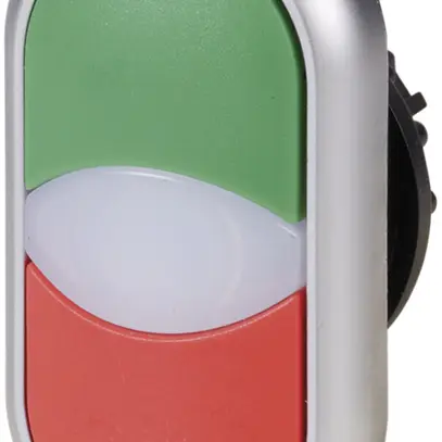 Bouton-poussoir double ETN RMQ plat vert/rouge, anneau chromé 