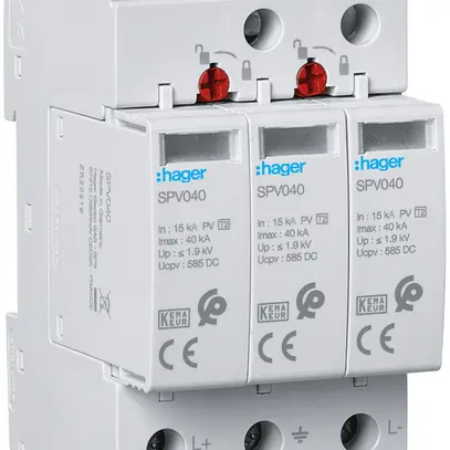 Parasurtension Hager SPD 3P 15kA DC TN-C-S Imax 40kA Up 1.9kV photovoltaïque 
