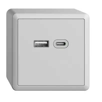 Prise AP USB 18W type A + type C Feller EDIZIOdue FX54 230V 3600mA gris clair 