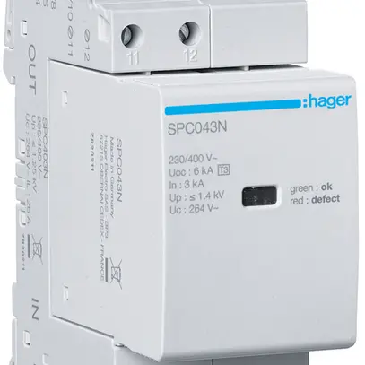 Scaricatore sovratensione Hager SPD 3P+N 230V Uc 264V 9kA In 3kA Up 1.4kV T 2UM 