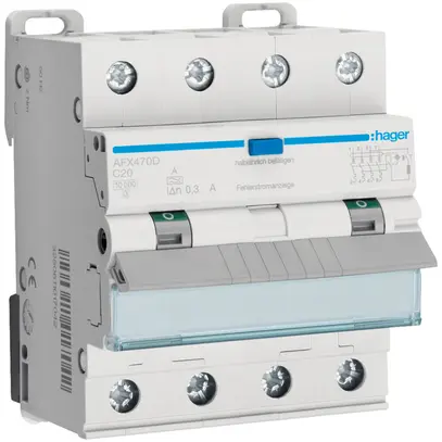 Disgiuntore differenziale Hager RCBO 4P 400V C 20A 0.3A 4UM tipo A 10kA 
