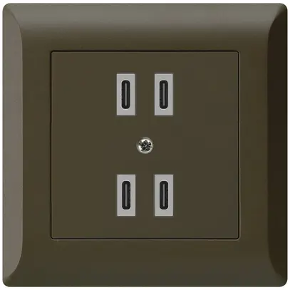 UP-USB-Ladesteckdose Hager kallysto.line 2×C-C 2×20W oder 4×10W 5V 92×92mm braun 