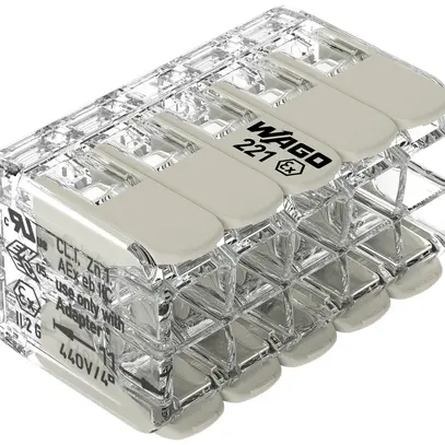 Borne de connexion WAGO 221 10×0.2…4mm² levier 32A 440V gris transparent 