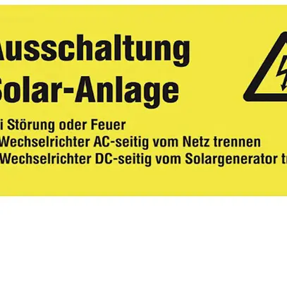 Étiquette Plica EET UV SO type 1 "Ausschaltung Solar-Anlage" 40×90mm jaune 