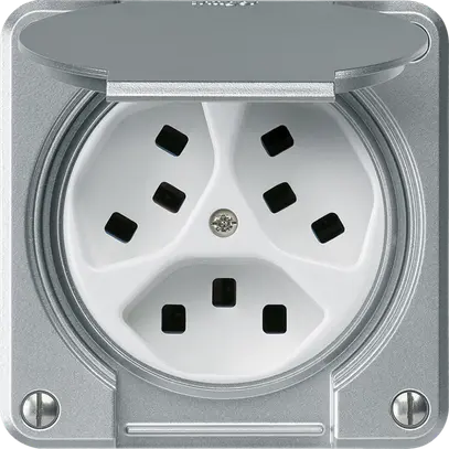 Presa Hager robusto, 3×T23, con coperchio A, alluminio 