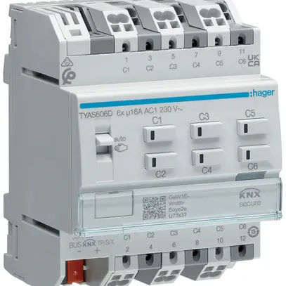Attuatore-commutatore KNX AMD Hager 6 uscite 16A 2300W 195…253V IP20 4UM 