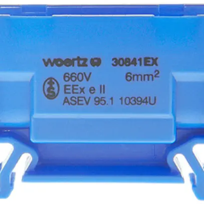 Morsetto di derivazione Woertz Ex 2.5…6mm² 41A 750V vite 2×1 guida DIN 35mm bl 