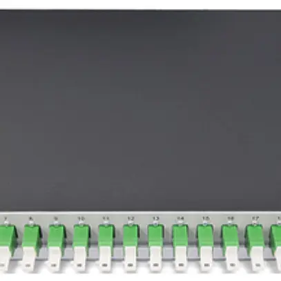 Box di giunzione 19" Dätwyler OV-CH 24×LSH/APC verde OS2 verticale 1UA argento 