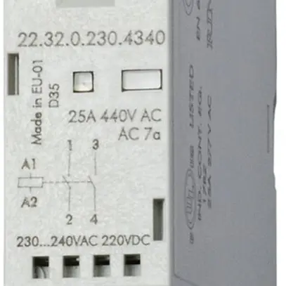 Contacteur AMD Finder 22.32, 24VUC, 2F 25A/440VAC AgSnO2, LED+interrupteur 