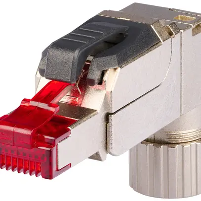 Fiche terrain R&M FM45 Slim, RJ45/s/u cat.6A AWG22…26, coudée, gris/rouge 